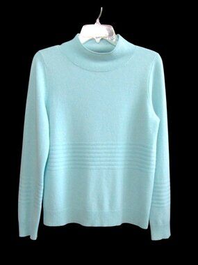 Movetes 100% Cashmere Aqua Blue Mock Neck Sweater Womens Size M Long Sleeve